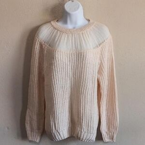 Peach Cottage Lace Shoulder Knit Sweater, Fall Winter, Slouchy, Womens Small